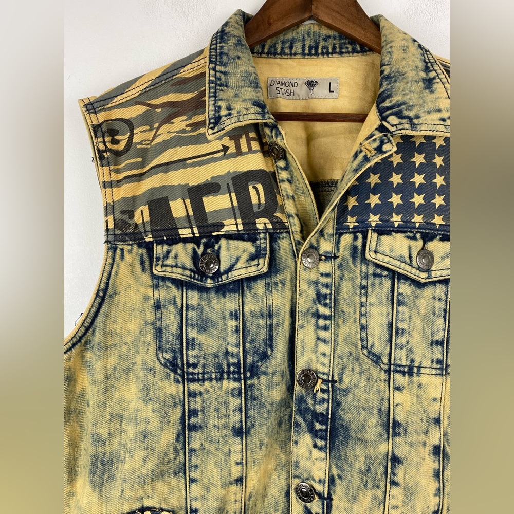 Diamond Stash size Large/38 Men’s Sahara American Flag Jacket Vest & Jeans - Picture 3 of 16